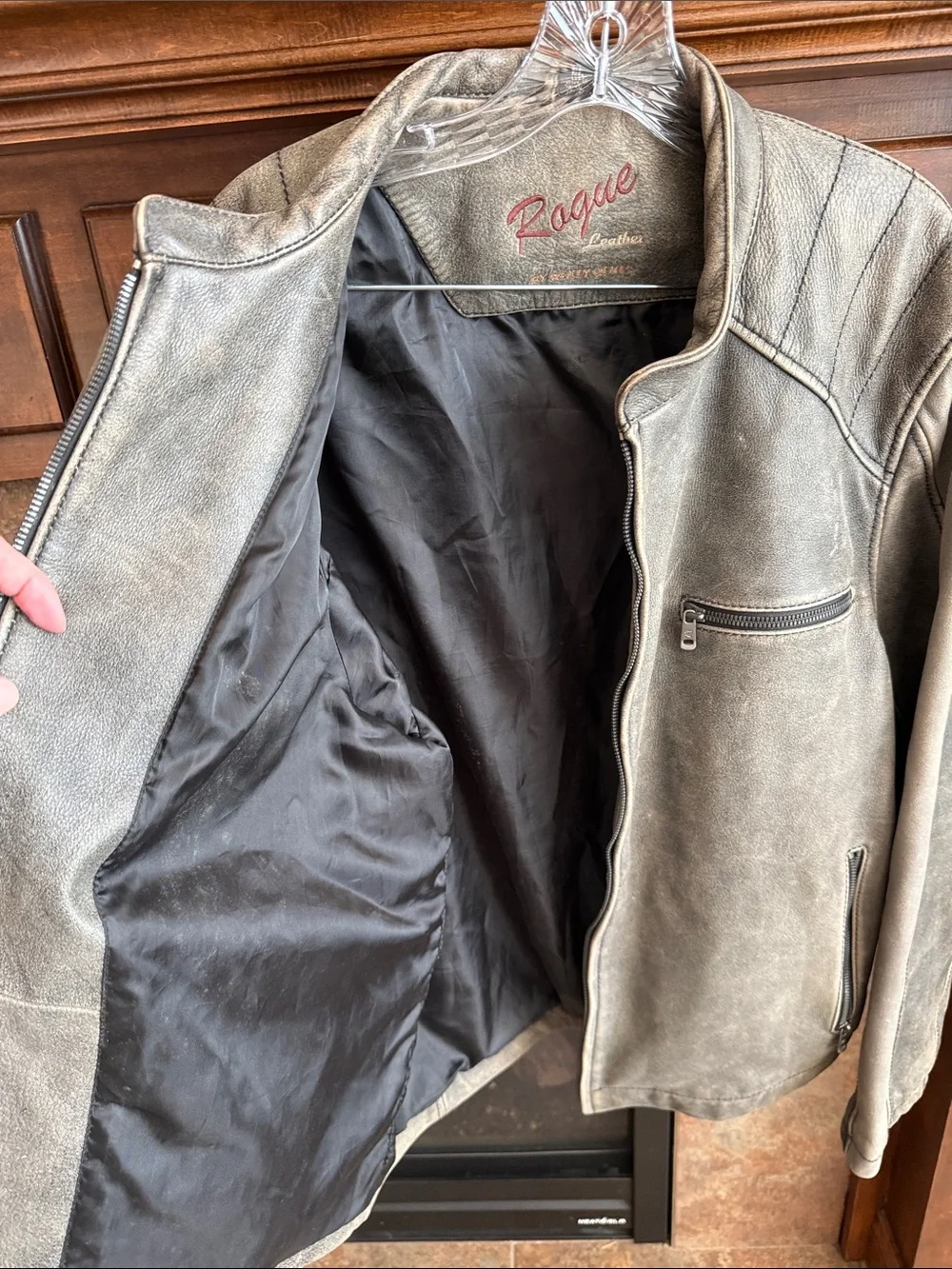 Distressed worn antique washed gray Rogue Leather biker moto motorcycle Jacket X
